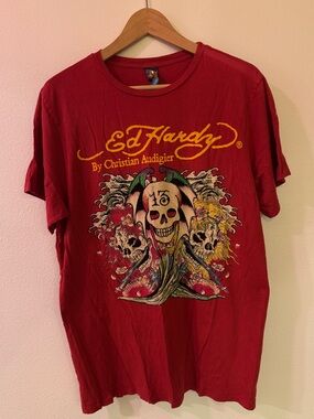 🦋 Vintage Y2K Christian Audigier / Tom Hardy Bedazzled Graphic Skull Tee 💀